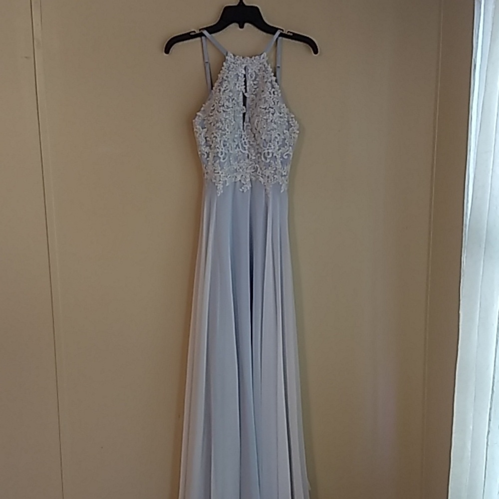 Baby Blue Embroidered, Lace Gown Size 4